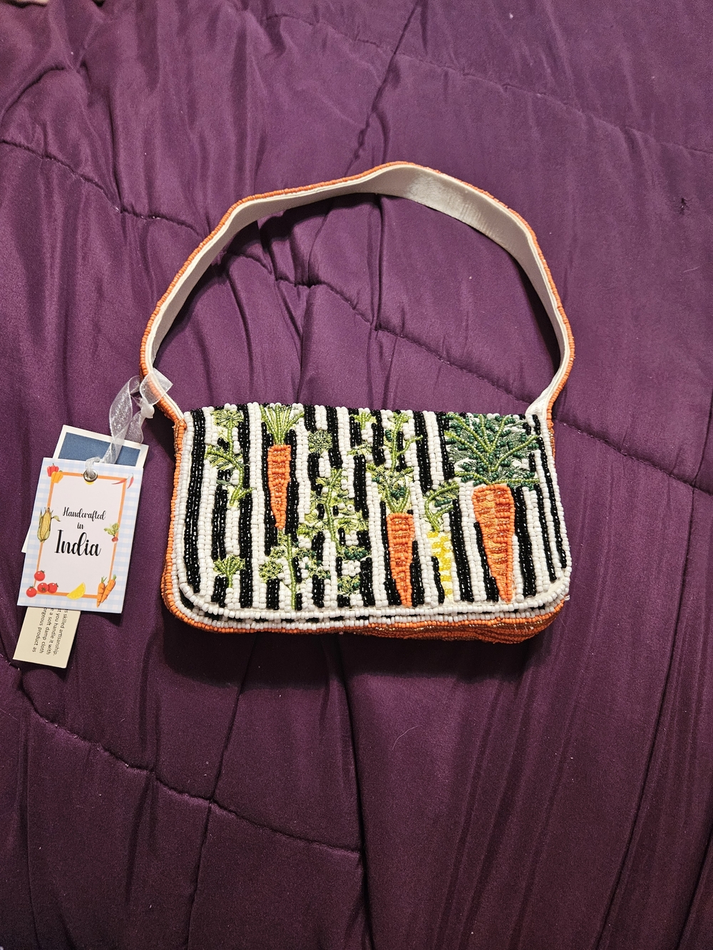 Handcrafted Beaded Carrot Cake Shoulder Bag